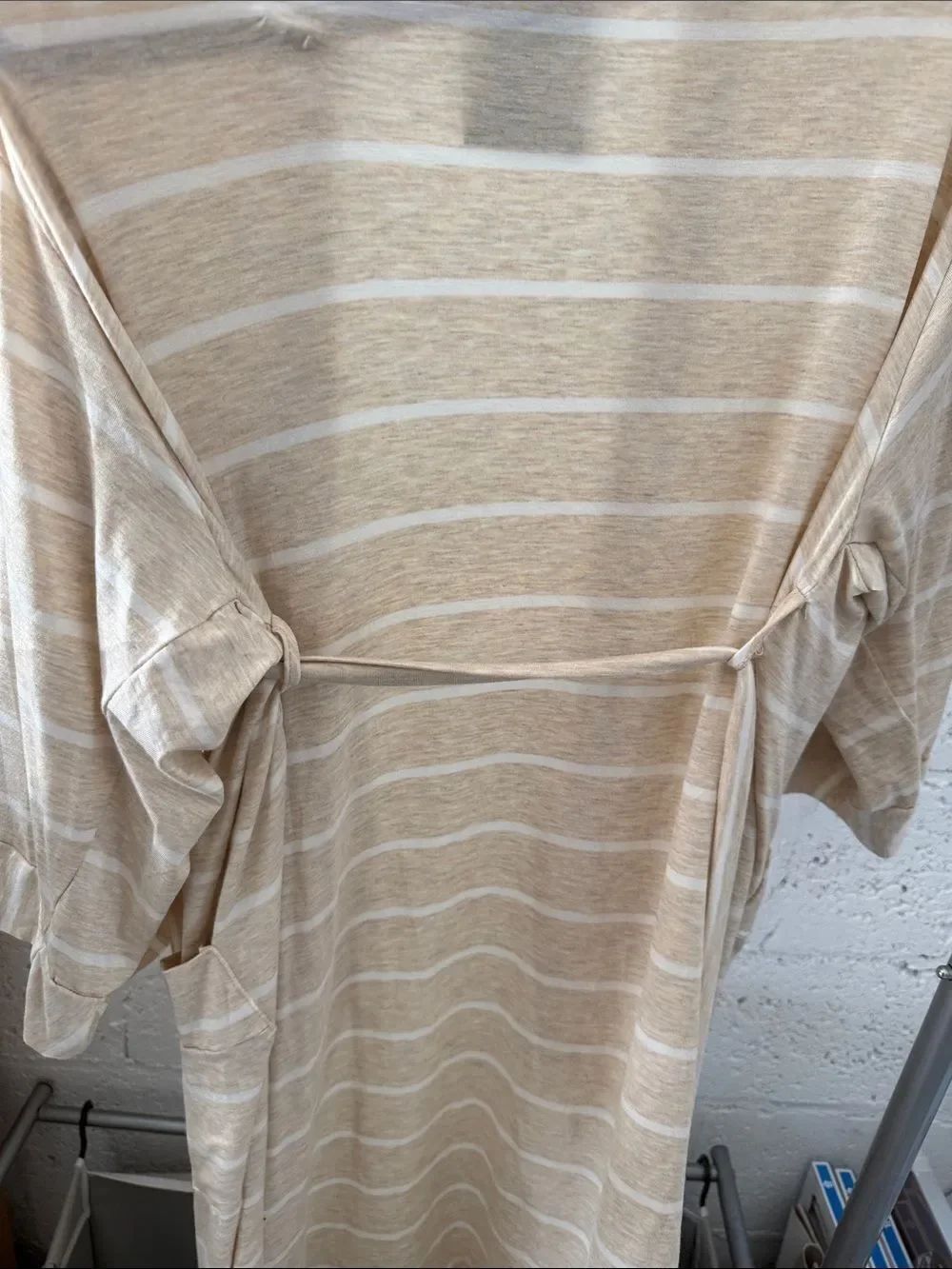 Striped Beige & White Duster Cardigan Nurtured 9 Maternity Robe - SUPER SOFT NEW - Picture 5 of 7